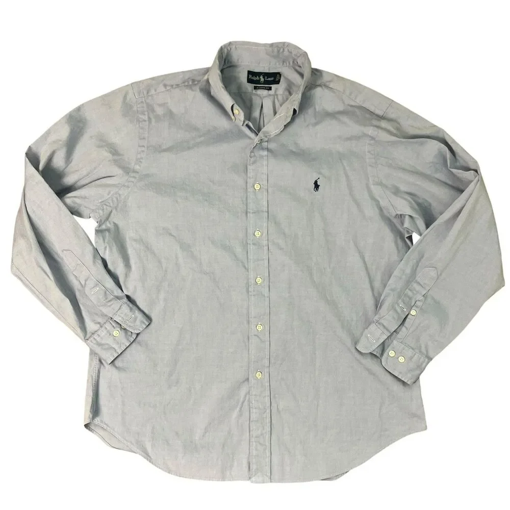 Ralph Lauren Dress Shirt Mens 16.5 34-35 Blue Classic Fit Button‎ Down RN 41381